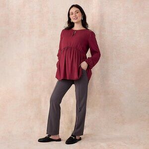 Motherhood Maternity Womens Long Sleeve Empire Waist Keyhole Woven Blouse Size L